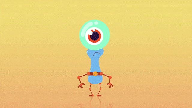 animated character videos for kids - alien eye with pram gif