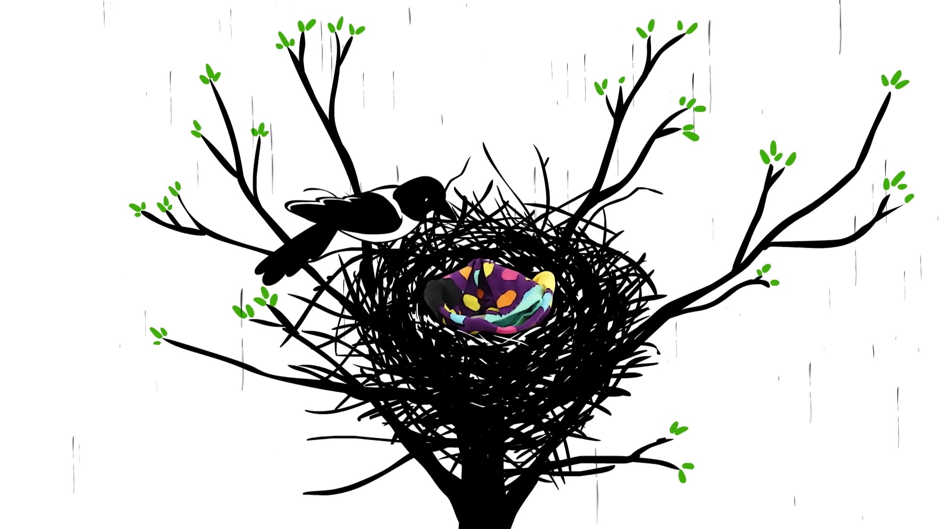 Animated bird in nest with Happy Socks